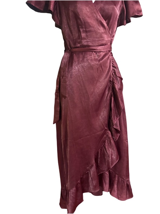 Audrey parks maroon satin wrap midi dress small women purple - Picture 7 of 12
